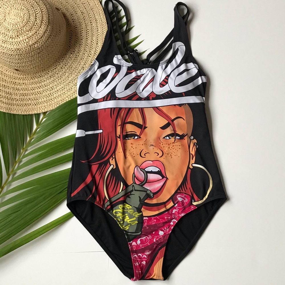 Art print onepiece black swimsuit  bathingsuit